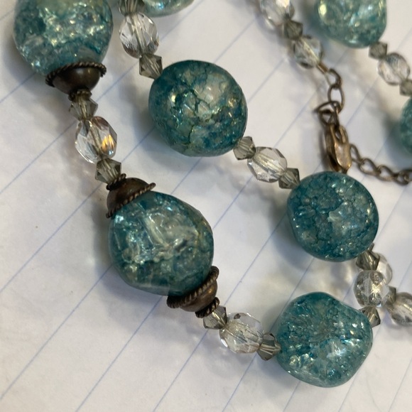 Turquoise Blue Crackle Beads Vintage Necklace 50s 60s - Picture 7 of 10